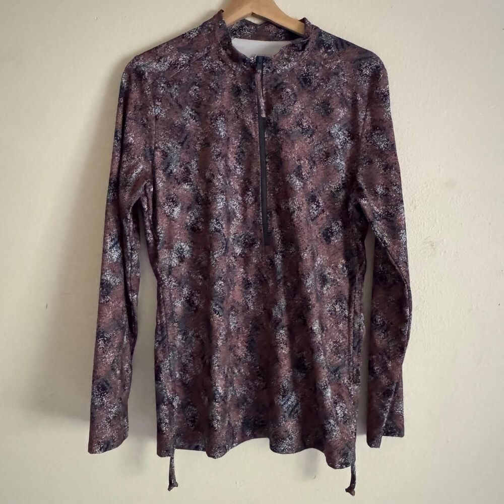 Carve Designs Talora Cruz Rash Guard L Brown Long Sleeve Half Zip Swim Top